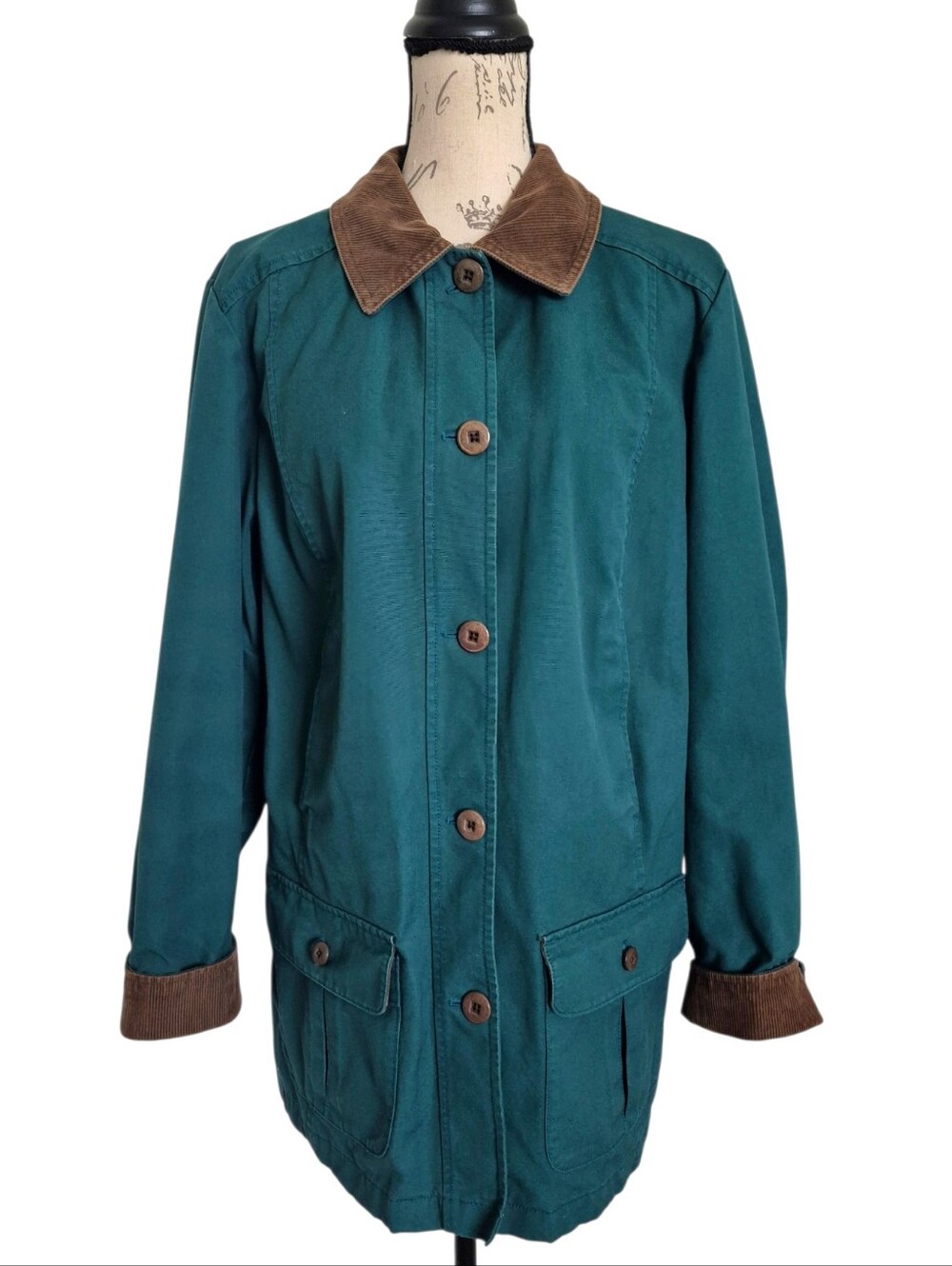 LL Bean Womens Adirondack Plaid Flannel-Lined Barn Coat M Green Chore Jacket - Picture 3 of 16
